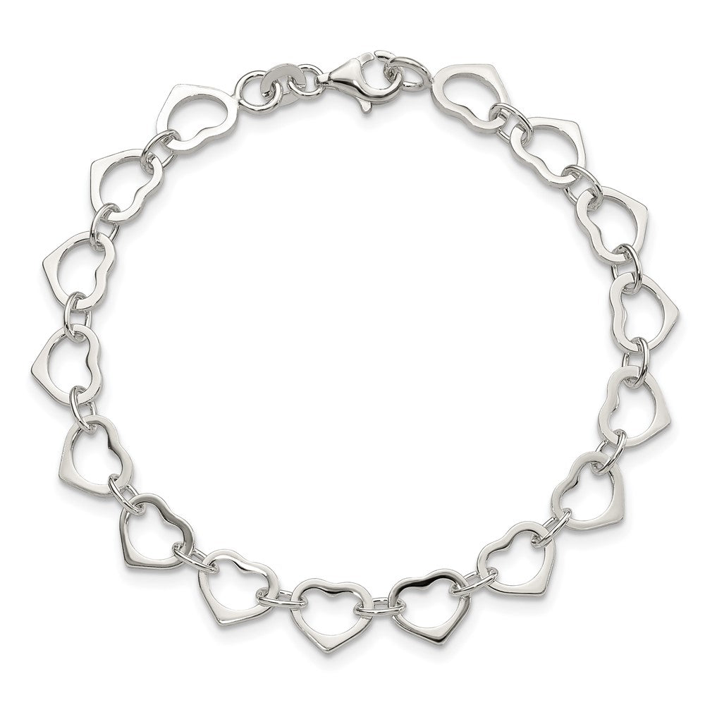 Sterling Silver Polished Heart Bracelet 7 inches