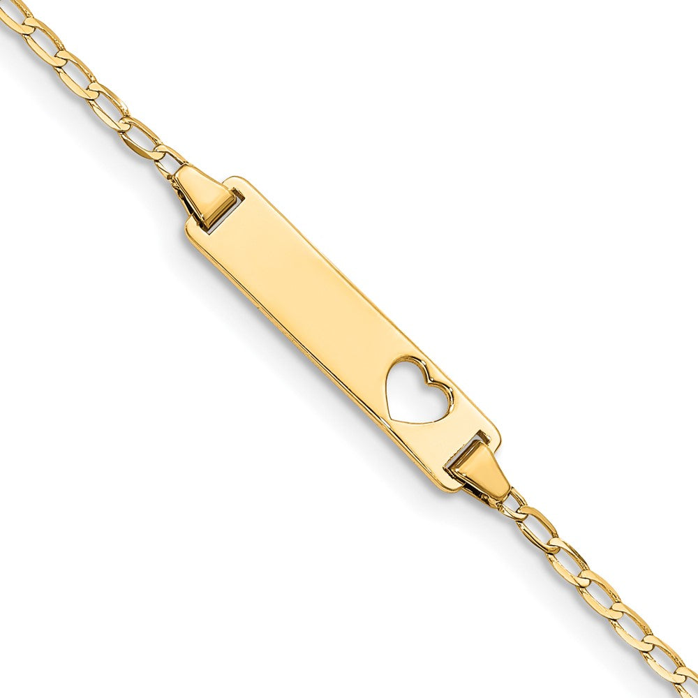 14k Cut-out Heart Flat Curb Link ID Bracelet 6 inches