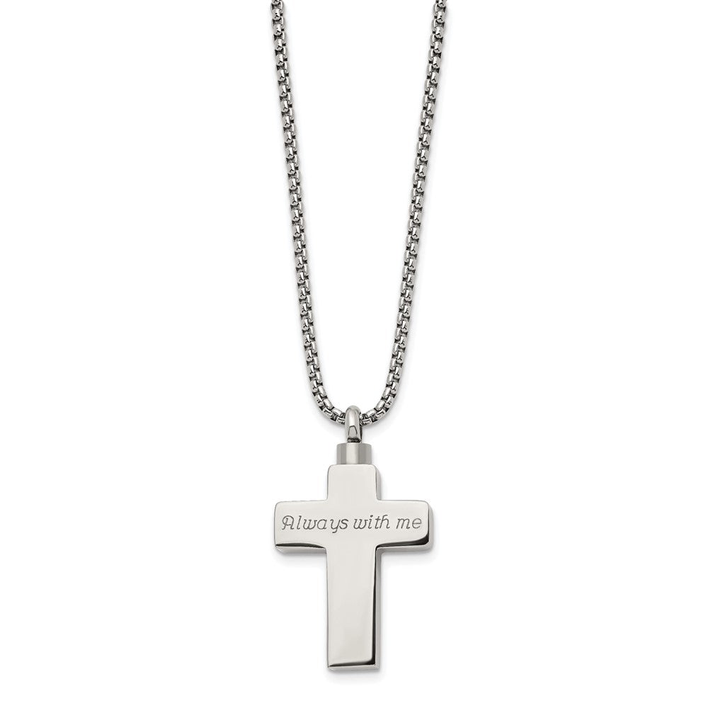 Stainless Steel Polished Lasered Cross Ash Holder 24in Necklace