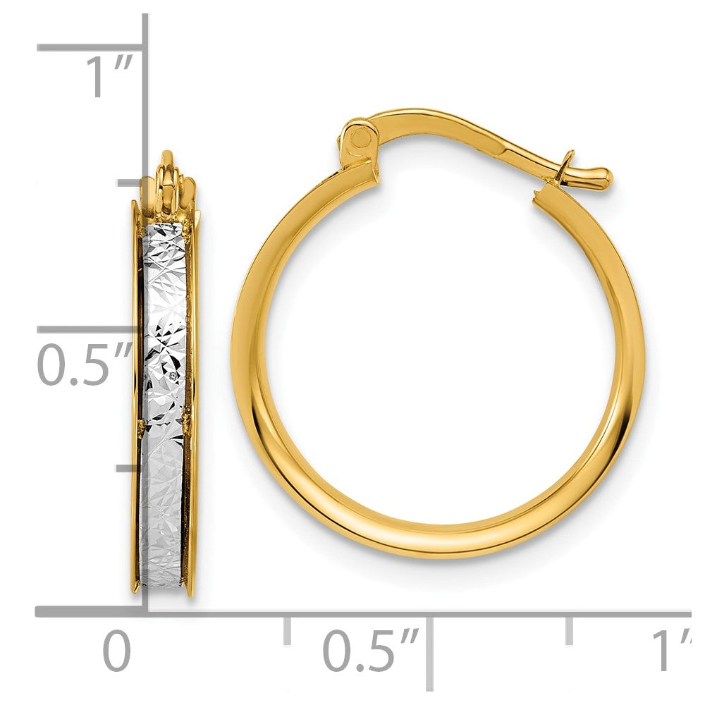 14K Two-tone Polished / Diamond-cut Round Hoop Earrings