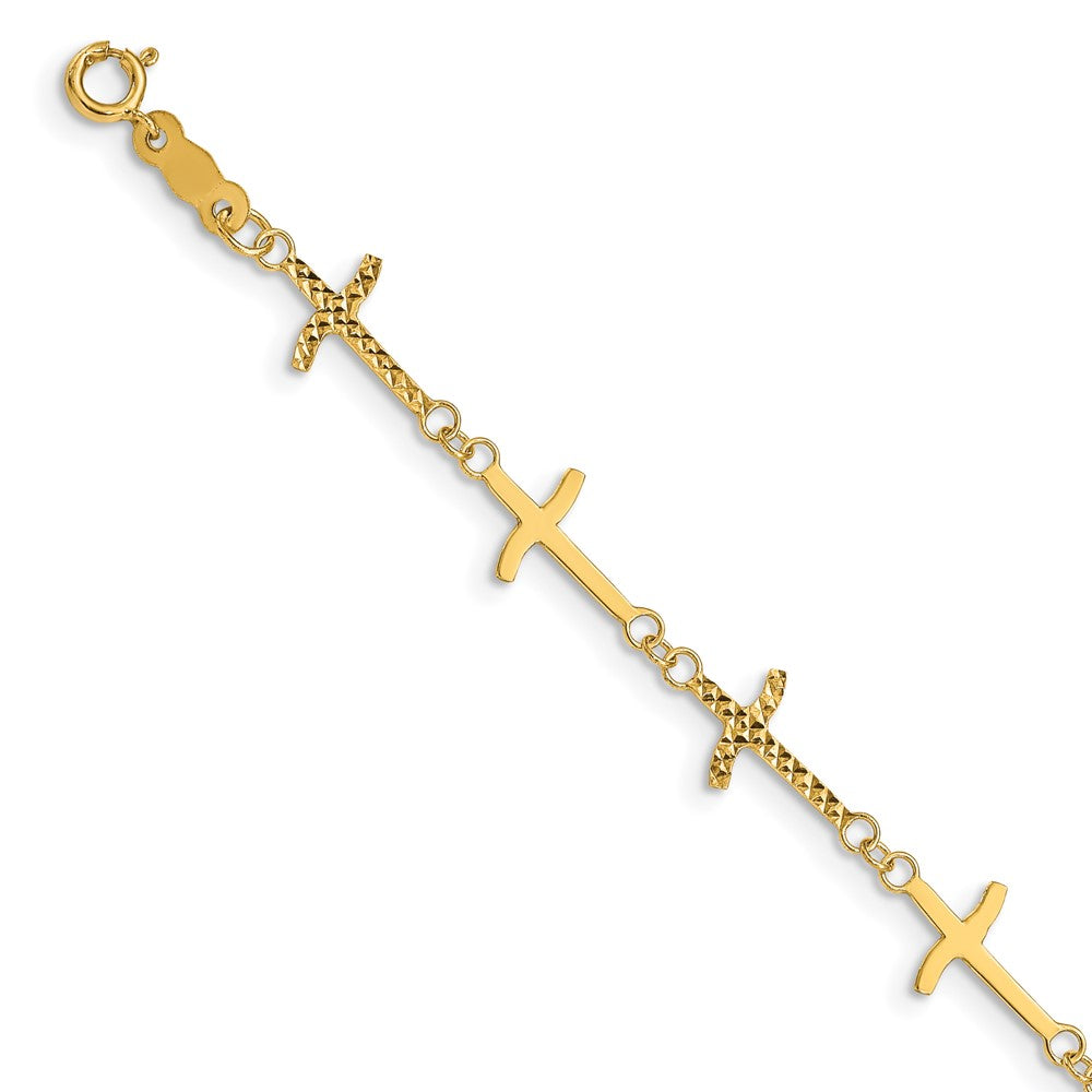 14k Polished Diamond-cut Crosses w/1in. Ext. Bracelet 7 inches