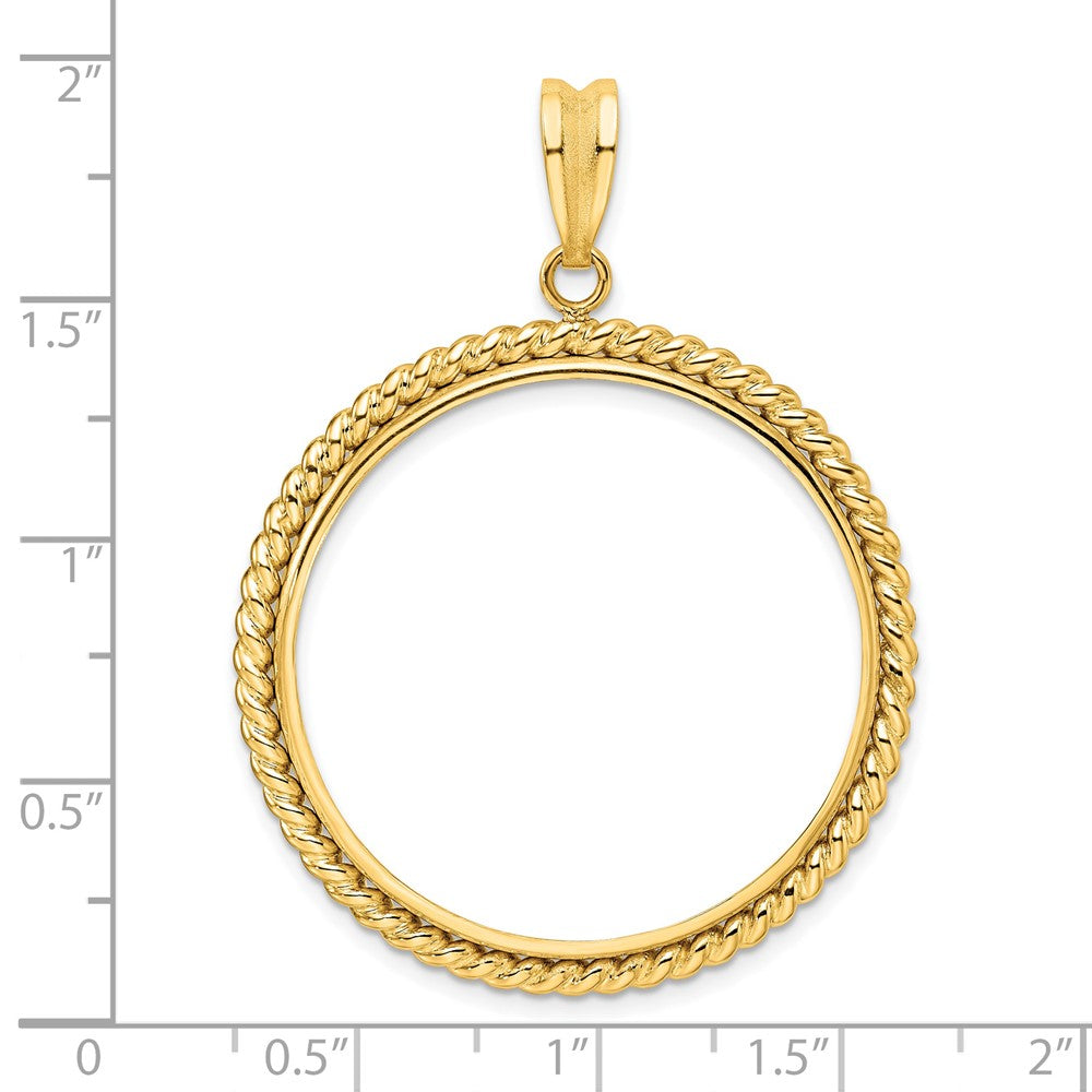 Wideband Distinguished Coin Jewelry 14k Polished with Twisted Wire 32.0mm Prong Coin Bezel Pendant