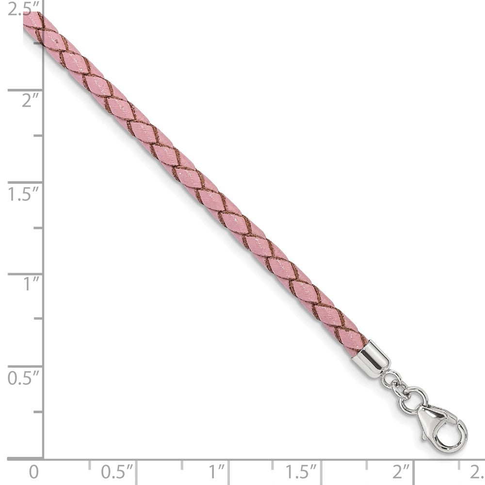 SS Reflections Pink Leather Rh-plated 14in w/2in ext Choker/Wrap Bracelet 14 inches