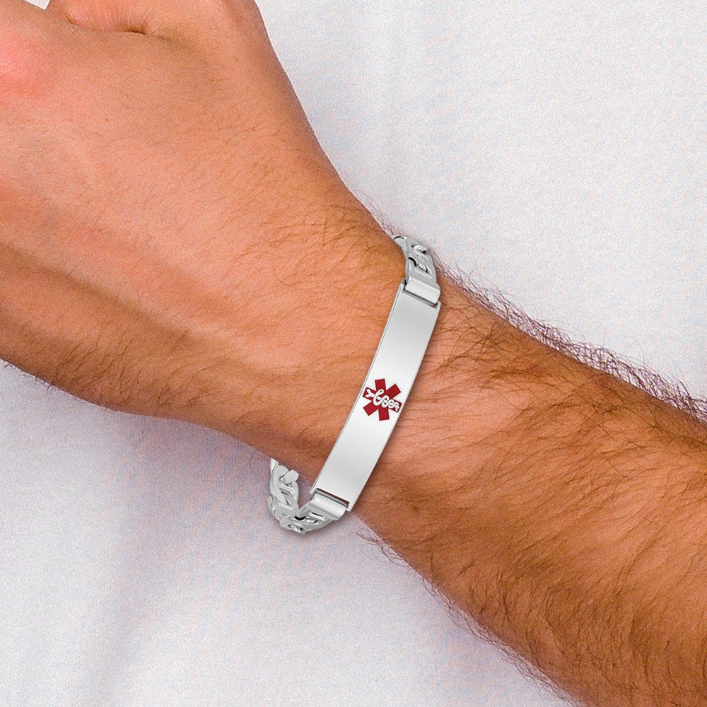 Sterling Silver Rhodium-plated Medical ID Anchor Link Bracelet 8 inches