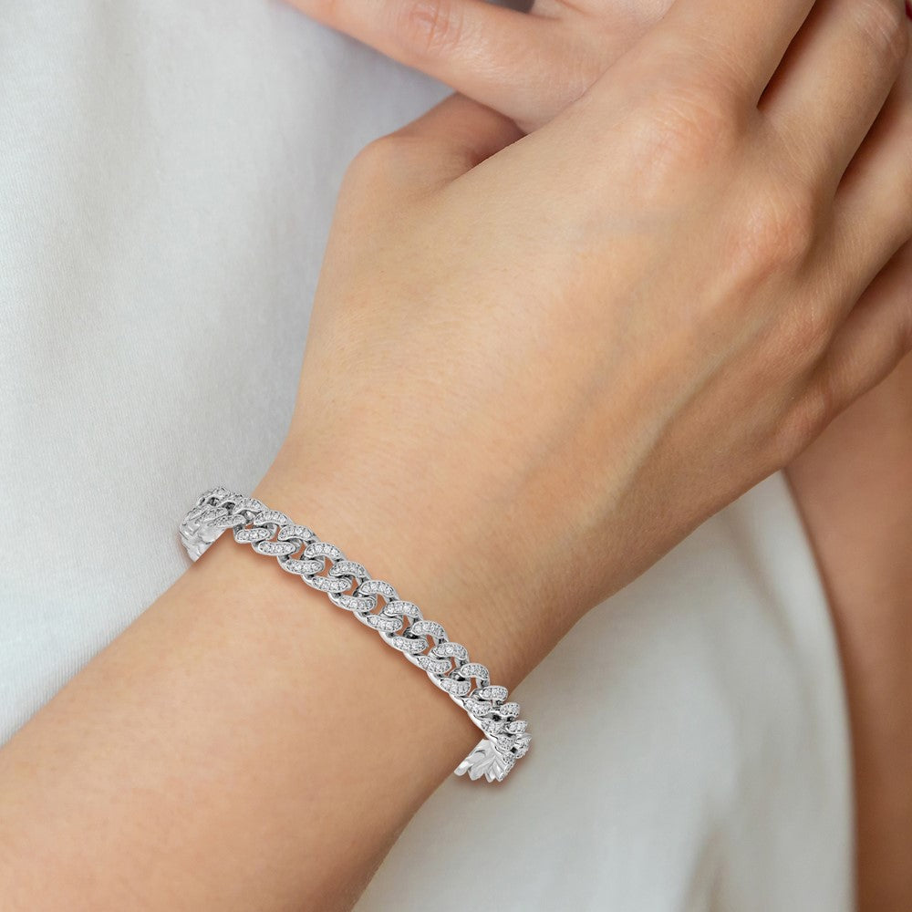 Sterling Shimmer Sterling Silver Rhodium-plated CZ 597 Stone Curb Link 8.25 inch Bracelet 8 inches