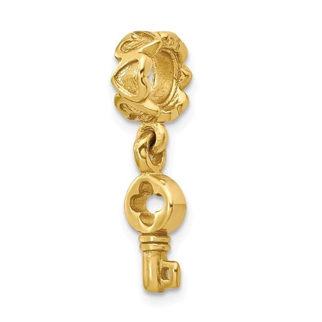 Sterling Silver Gold-plated Reflections Key Dangle with Hearts Bead