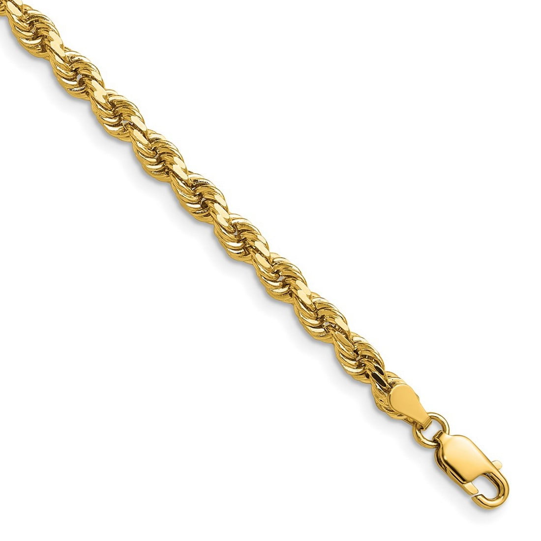 14k Yellow Gold Solid 4mm D Cut Rope Lobster Clasp Chain Anklet 9 Inch Lobster Claw - Anklet for Women and Men
