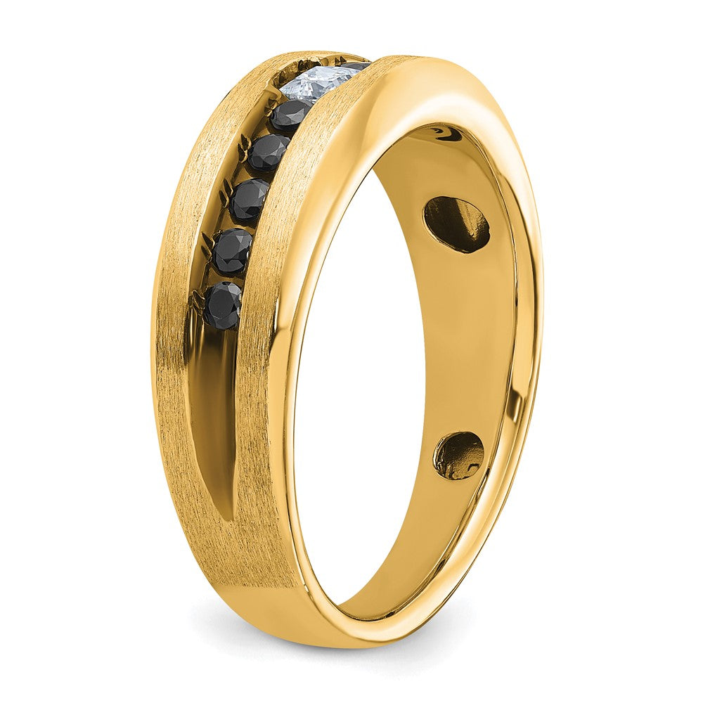 10k Yellow Gold with Black Rhodium IBGoodman Men's Polished and Brushed Black and White Diamond Ring