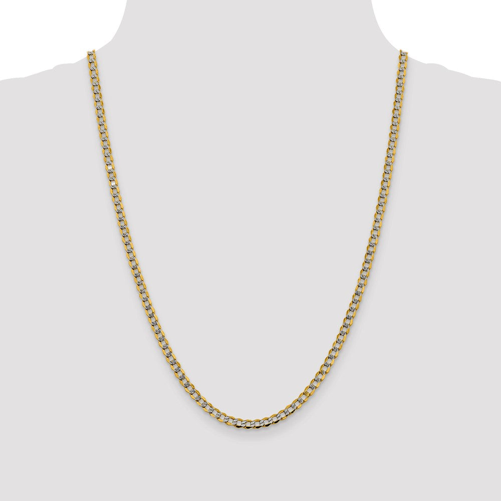 14K 24 inch 4.3mm Semi-Solid with Rhodium Pav‚ Curb with Lobster Clasp Chain