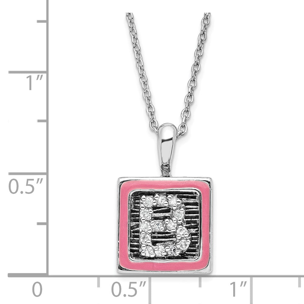 Sterling Silver Antiqued CZ & Pink Enamel Family Building Blocks Necklace