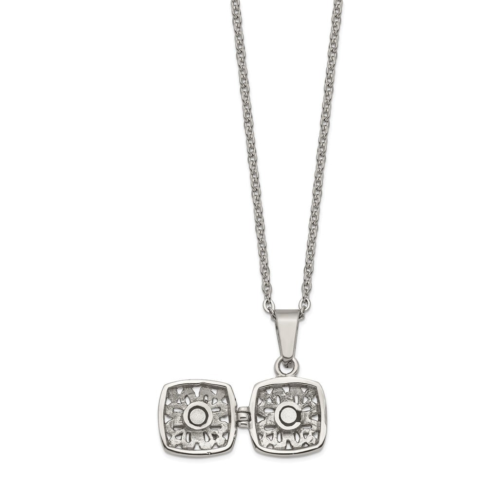 Stainless Steel Polished and Antiqued Magnetic Prayer Box 18in Necklace