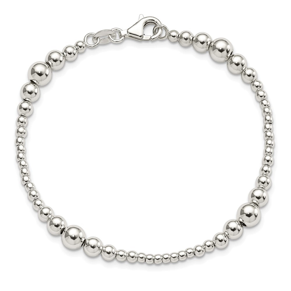 Sterling Silver Round Graduated Beaded Bracelet 7.5 inches