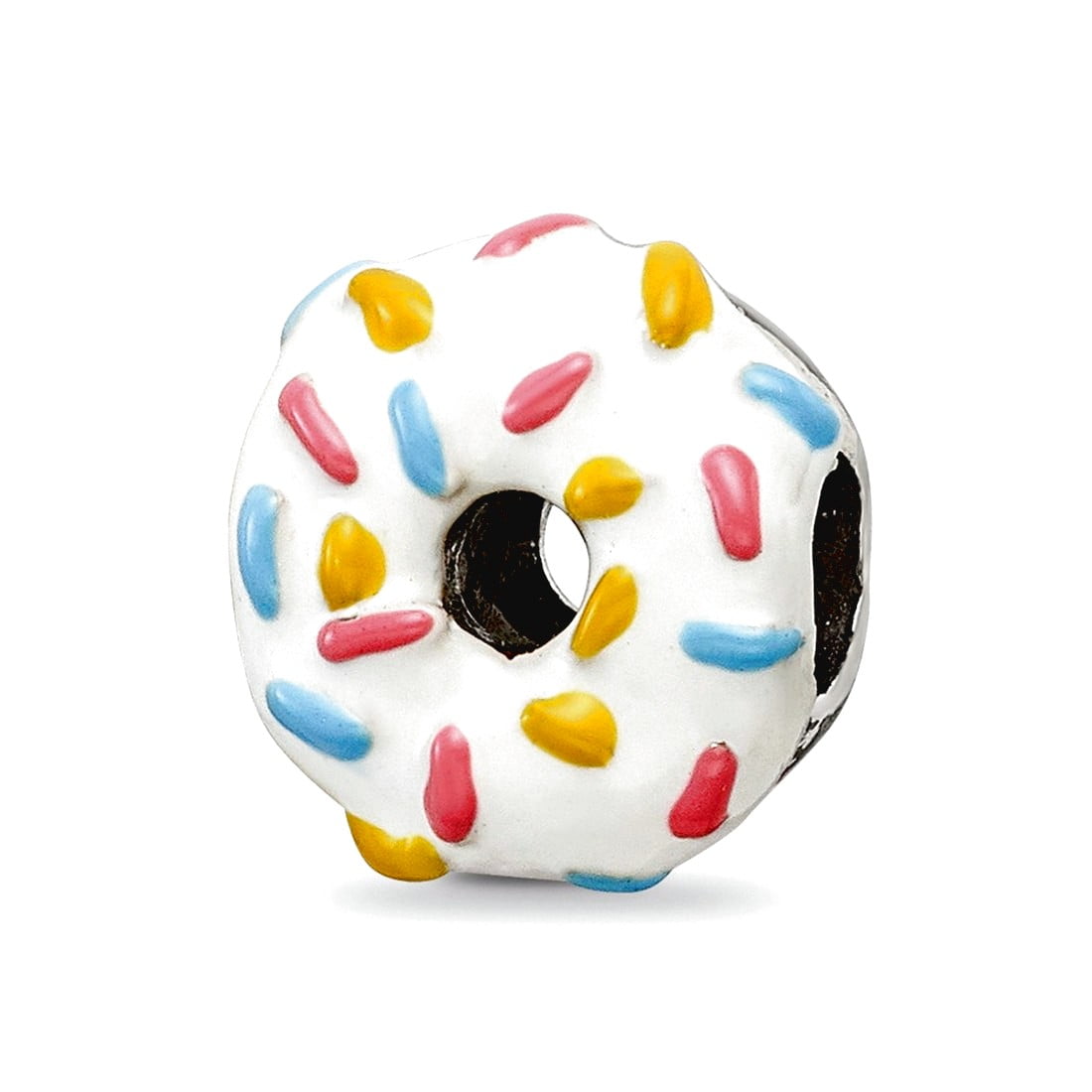 925 Sterling Silver Polished Artisan Oxidized Reflections Enameled Donut With Sprinkles Bead Charm 10.91x10.91mm Wide Pe