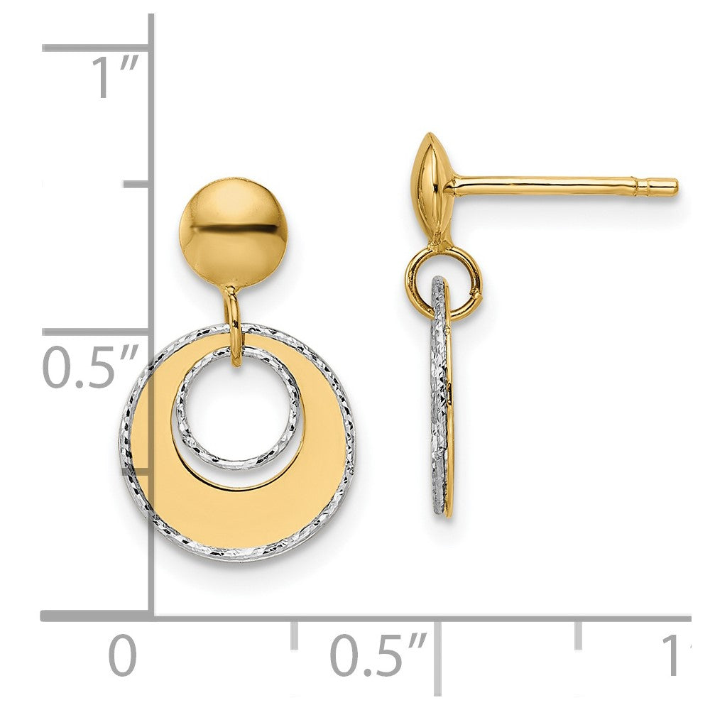 14K Two-tone Polished Textured Post Dangle Earrings