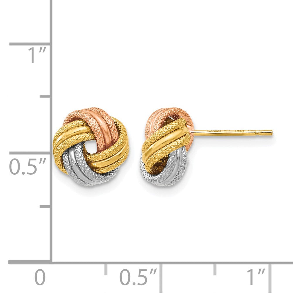 10K w/White and Rose Rhodium Knot Polished D/C Post Earrings