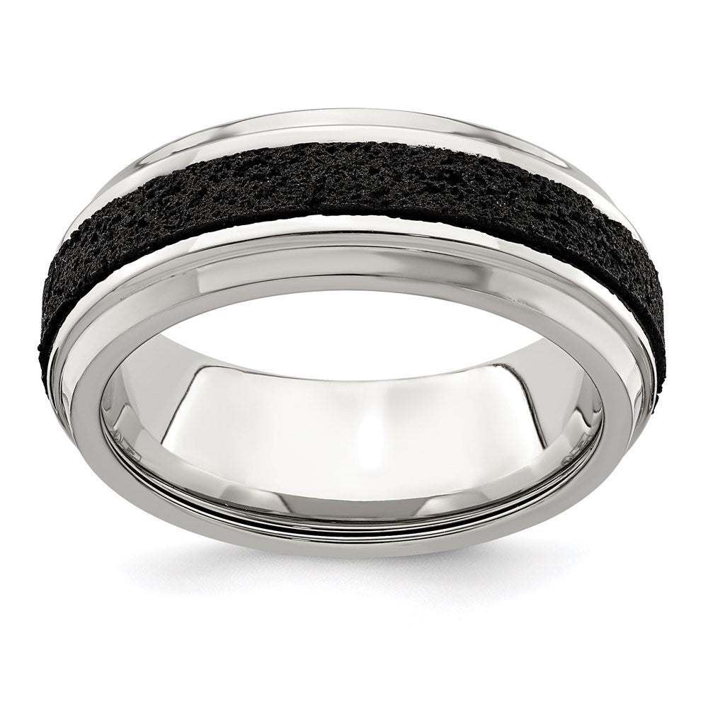 Edward Mirell Stainless Steel w/ Black Crete Inlay Stepped 8mm Band