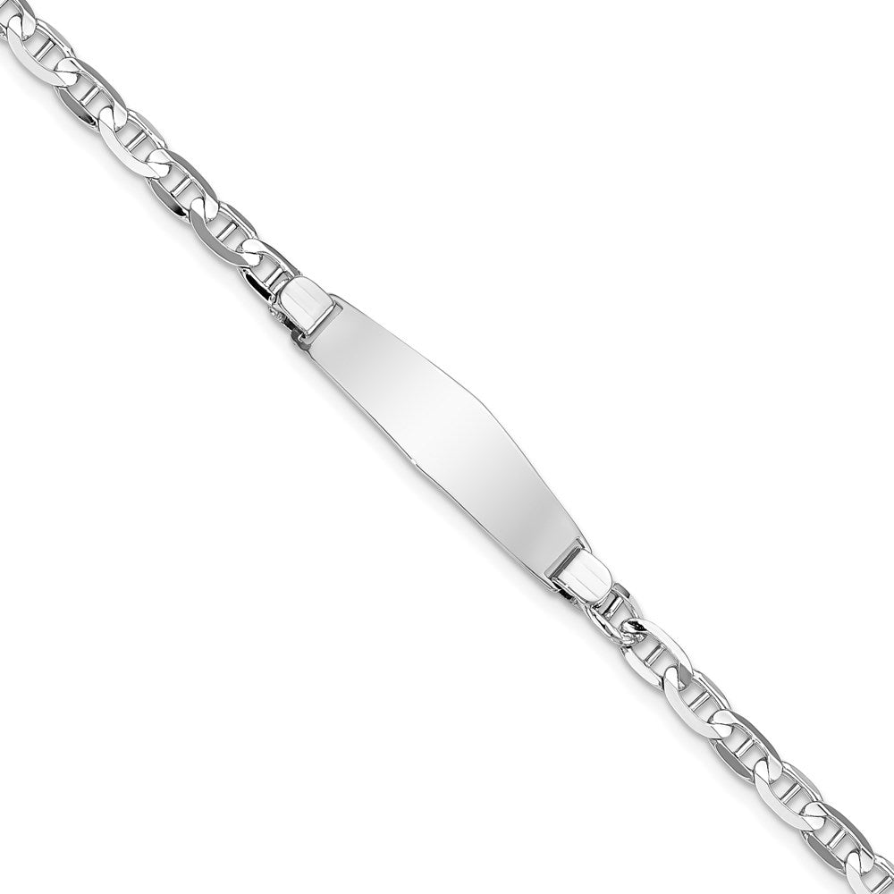 14K WG Soft Diamond Shape Anchor Link ID Bracelet 7 inches