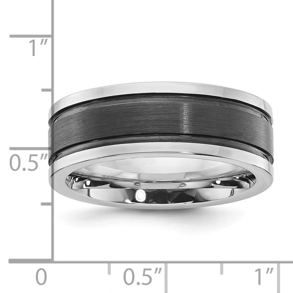 Cobalt & Black IP Plated Polished & Brushed Grooved 8mm Men's Band