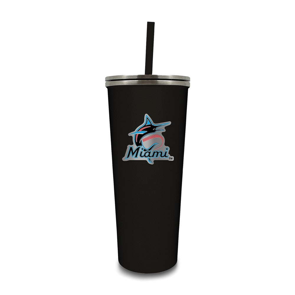 MLB Miami Marlins Stainless Steel 24 ounce Skinny Tumbler with Emblem and Straw