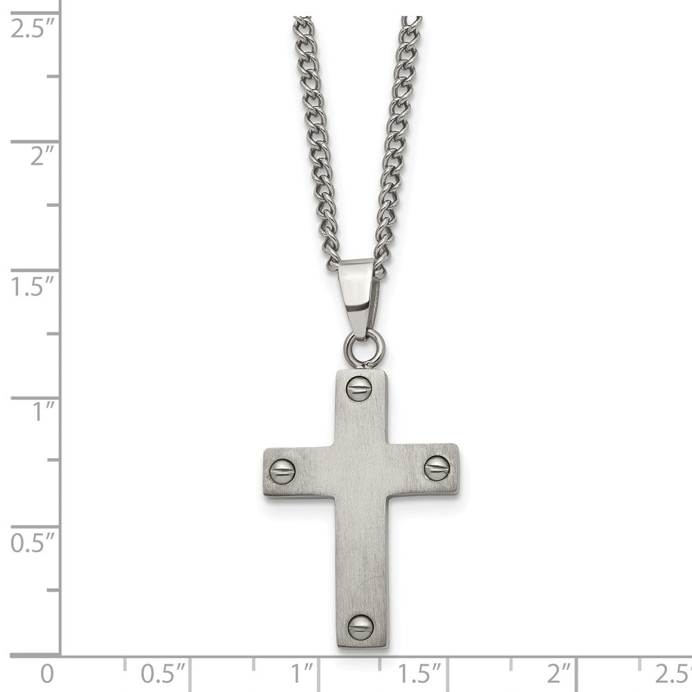 Titanium Brushed Cross 22in Necklace