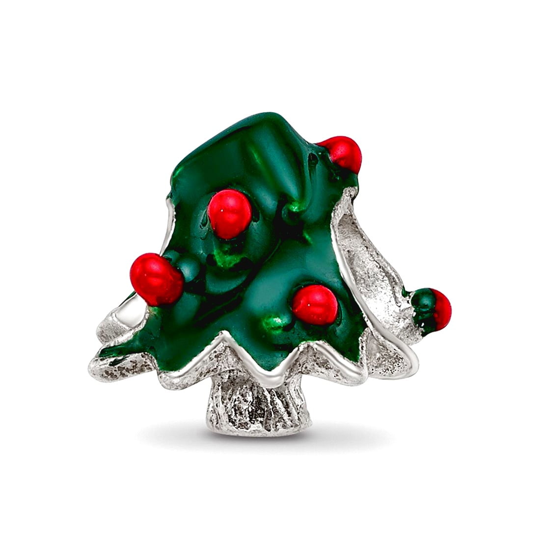 925 Sterling Silver Polished Artisan Oxidized Reflections Enameled Christmas Tree Bead Charm 10x10.91mm Wide Pendant Nec