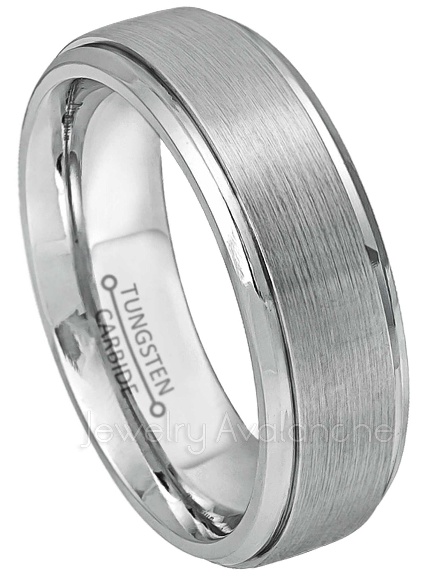 Jewelry Avalanche Tungsten Carbide Mens Wedding Band, Comfort Fit Brushed Stepped Edge Anniversary Ring 7mm