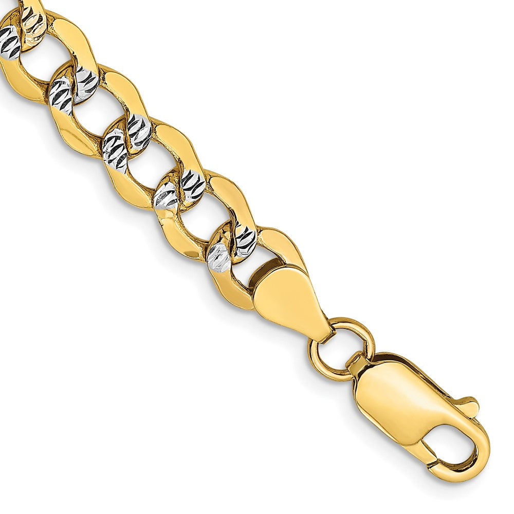 14K 8 inch 6.75mm Semi-Solid with Rhodium Pav‚ Curb with Lobster Clasp Bracelet 8 inches