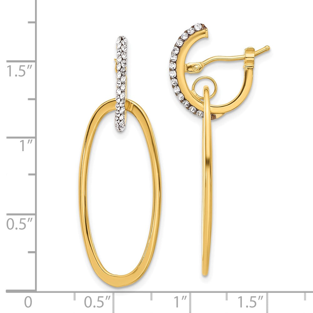 14K Polished Crystal Oval Hoop Earrings