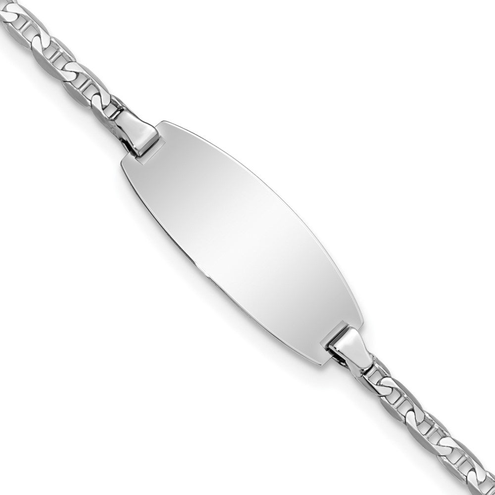 14k White Gold Oval Anchor ID Bracelet 6 inches