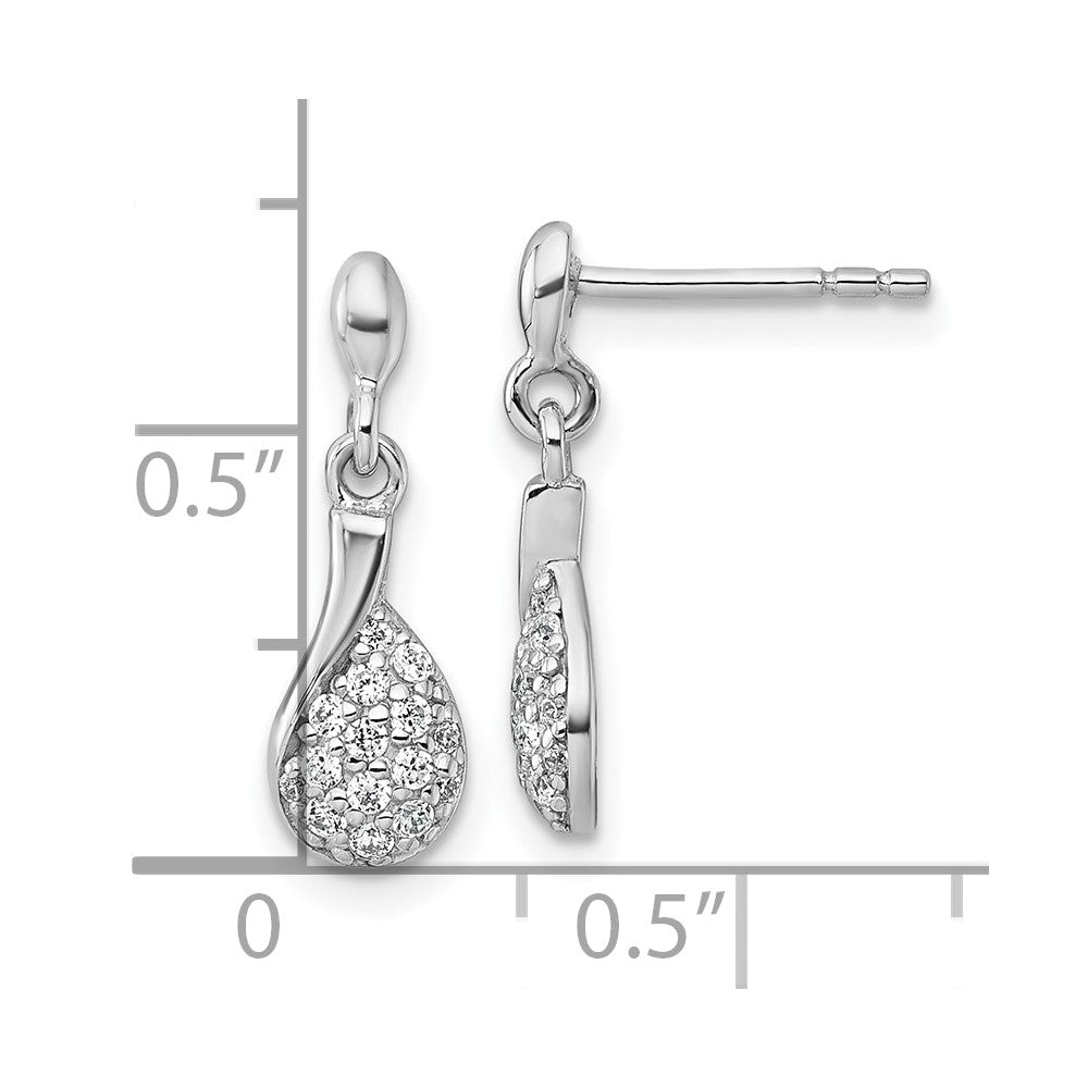 Sterling Silver Rhodium-plated Polished Fancy Teardrop CZ Dangle Post Earrings