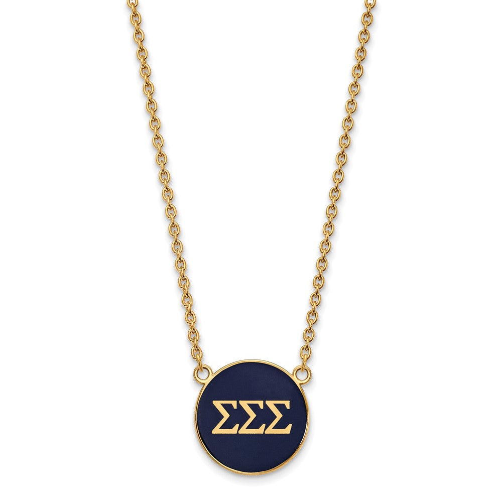 Sterling Silver Gold-plated LogoArt Sigma Sigma Sigma Sorority Greek Letters Large Color Enamel Pendant 18 inch Necklace