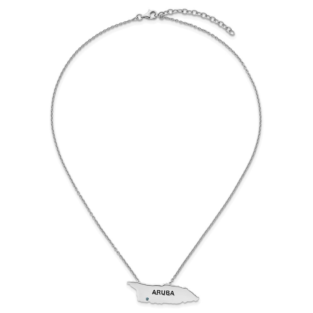 Sterling Silver Rhodium-Plated Aruba Map w/ Crystal 16 +2in Necklace
