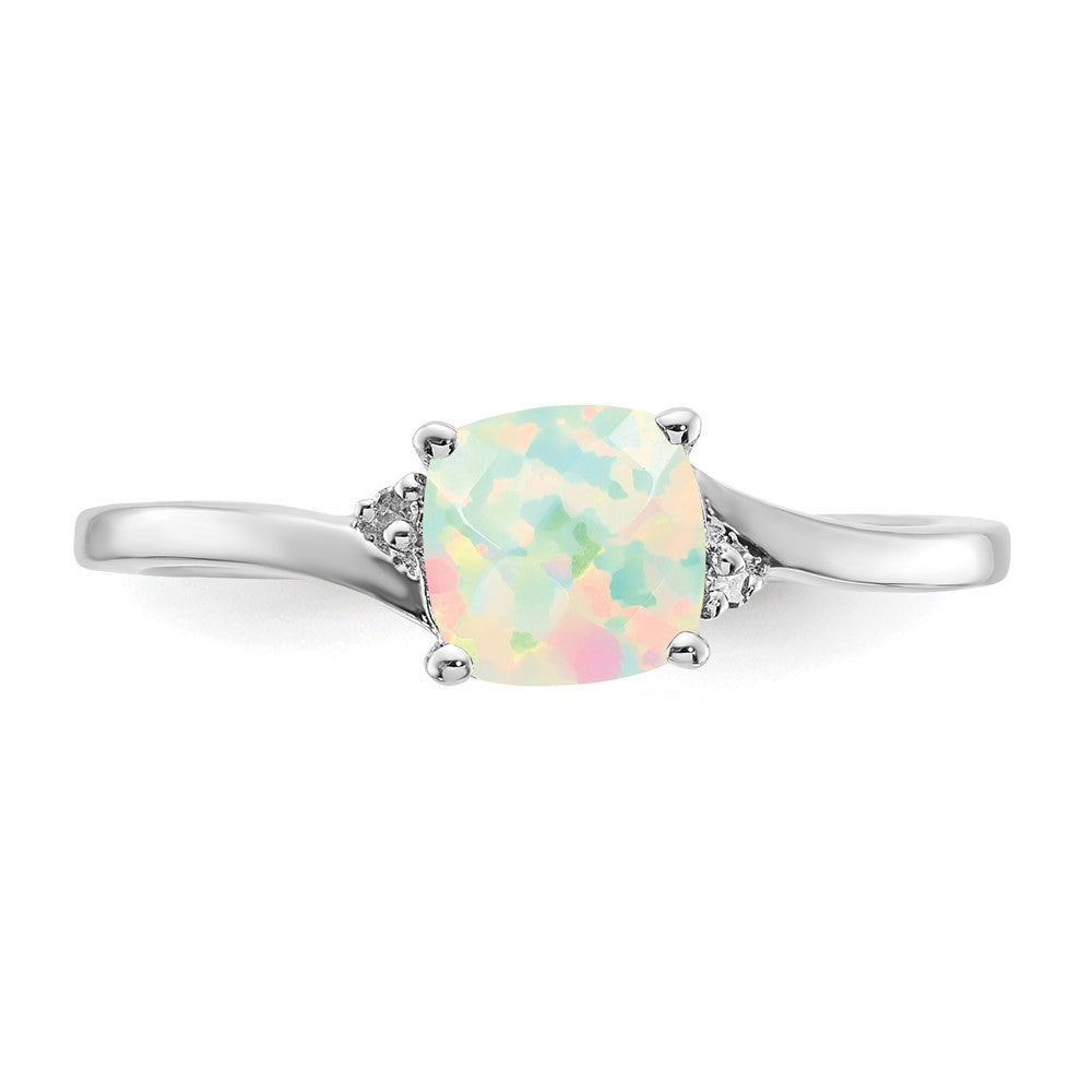 Sterling Silver ANC CAB CR OPal & Diamond Ring