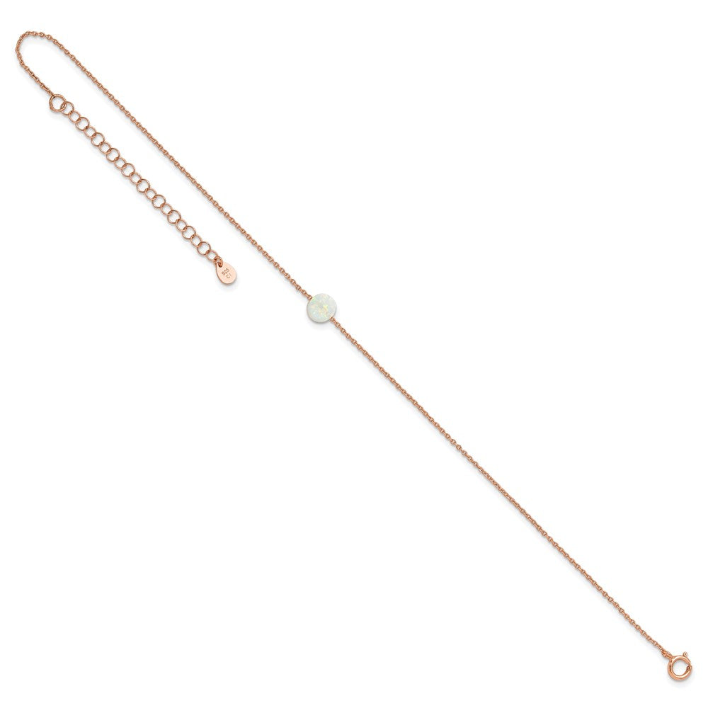 Sterling Silver Rose-tone White Created Opal 9in Plus 2 in ext. Anklet 9 inches