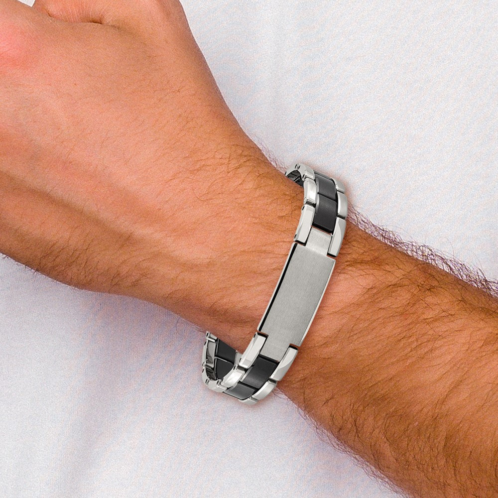 Tungsten Brushed and Polished Black IP-plated 8.5in Bracelet 8.5 inches
