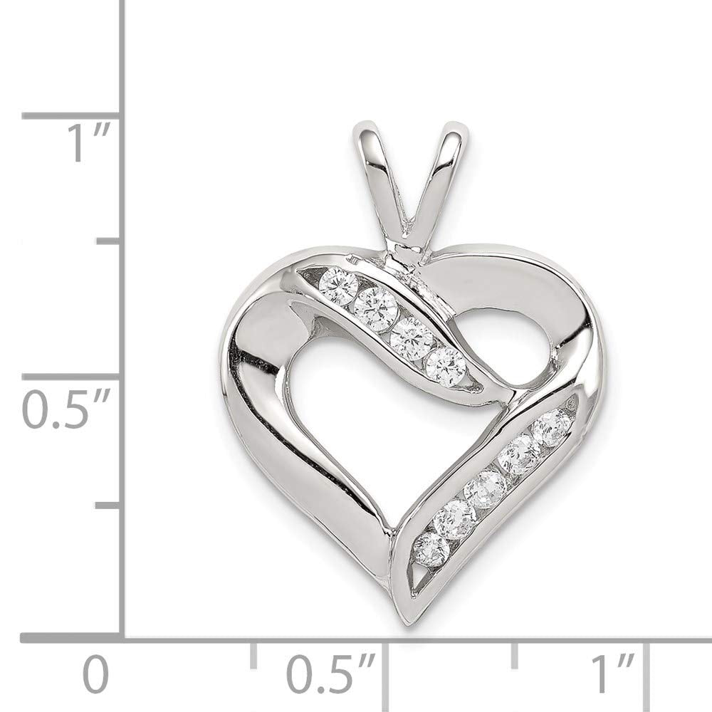 Sterling Silver Rhodium-plated CZ Heart Pendant