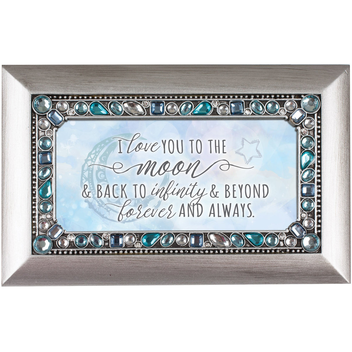 Silver-tone Resin Moon and Back Jeweled Music Box (Plays You Light Up My Life) QGM18626