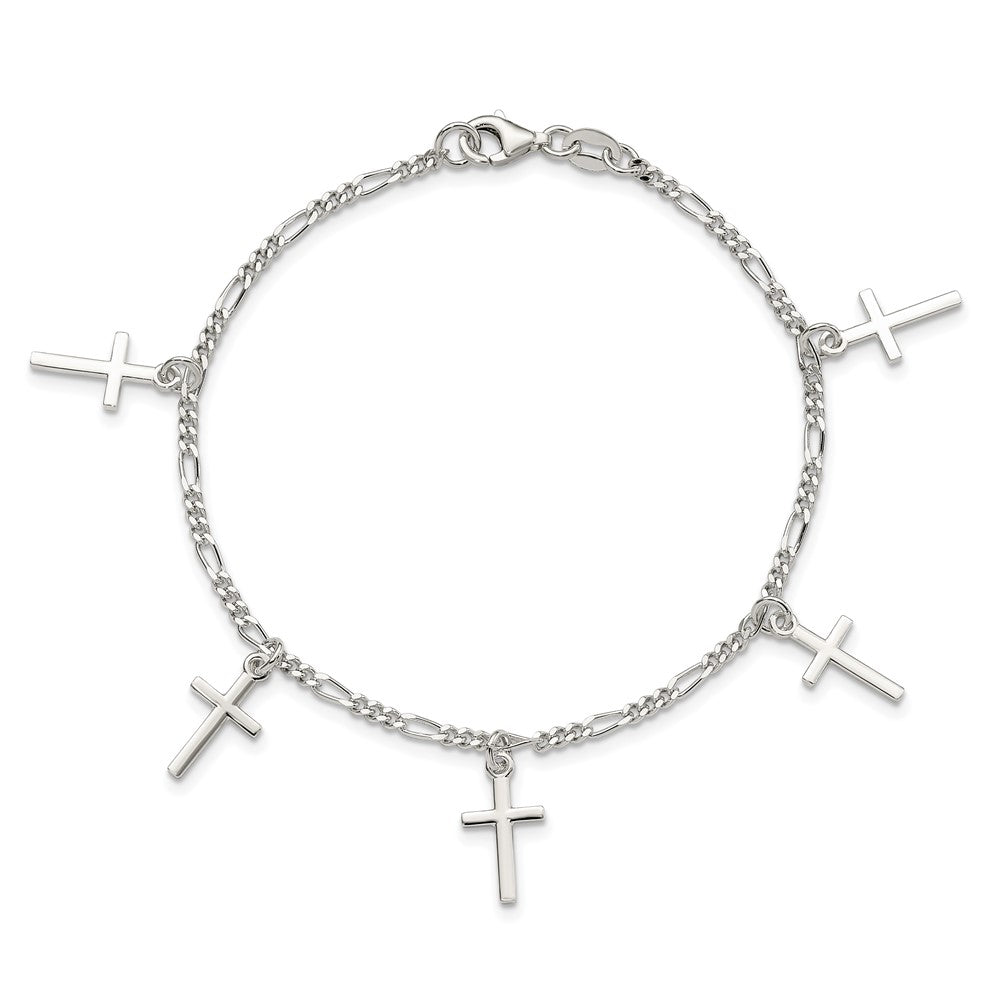 Sterling Silver Polished Cross 7.5in Bracelet 7.5 inches