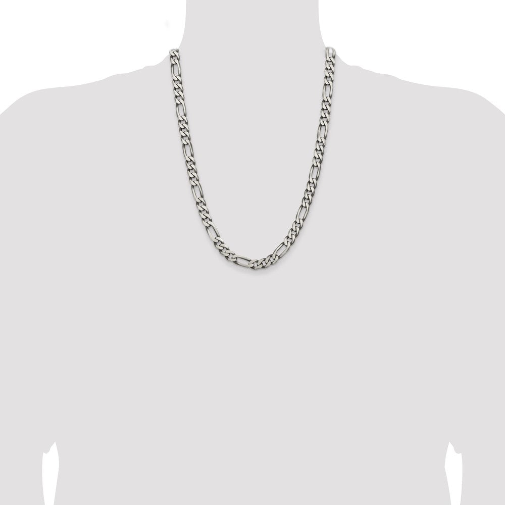 Sterling Silver Antiqued 7.75mm Figaro Chain 24 Inches