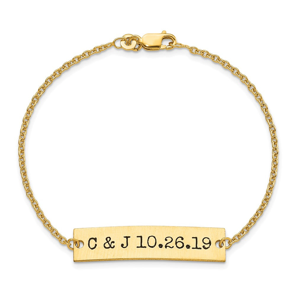SS/Gold-plated Brushed Epoxy Initials and Date Bar Bracelet
