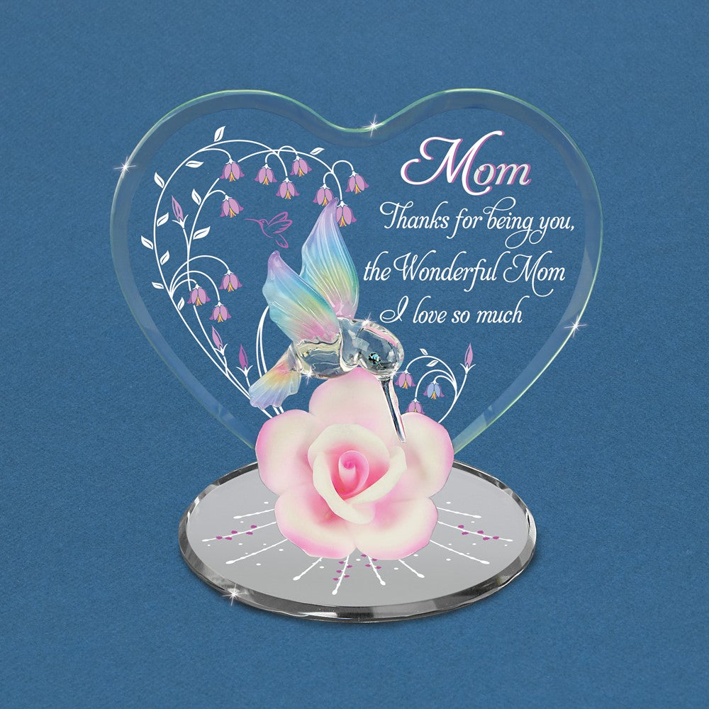 Glass Baron WONDERFUL MOM. Hummingbird and Rose Figurine