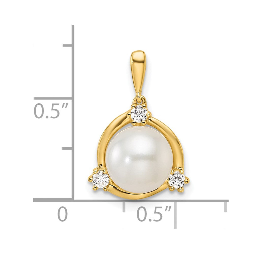 14k 1/8 carat Lab Grown Diamond VS/SI+ G+ and 8.00 mm Round Freshwater Cultured Pearl Pendant
