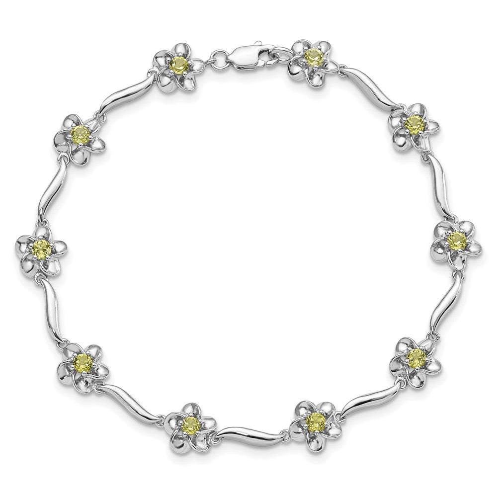Sterling Silver Rhodium-plated Floral Peridot Bracelet 7.5 inches