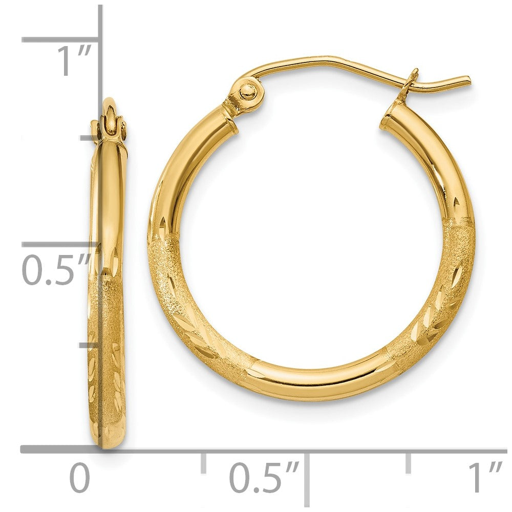 14k Satin and D/C 2mm Round Tube Hoop Earrings
