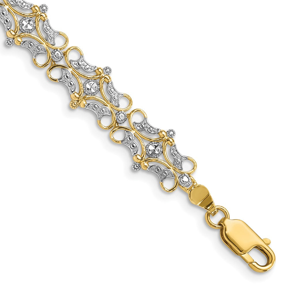 14k and White Rhodium Diamond-Cut Fancy Bracelet 7.5 inches