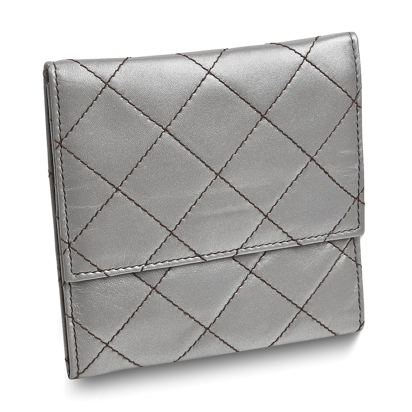 Silver Leather Satin Lined Magnetic Closure Quilted Jewelry Folder GM17727