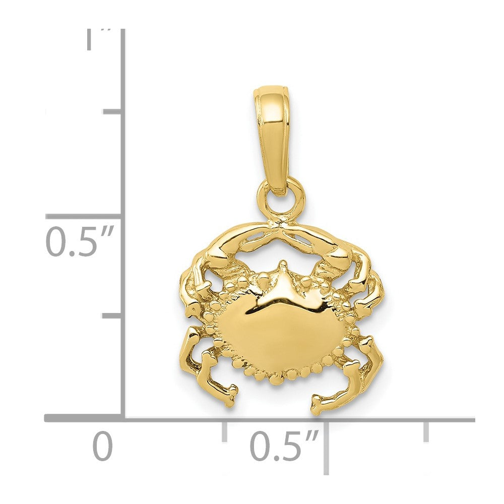10k Solid Polished Open-Backed Crab Pendant
