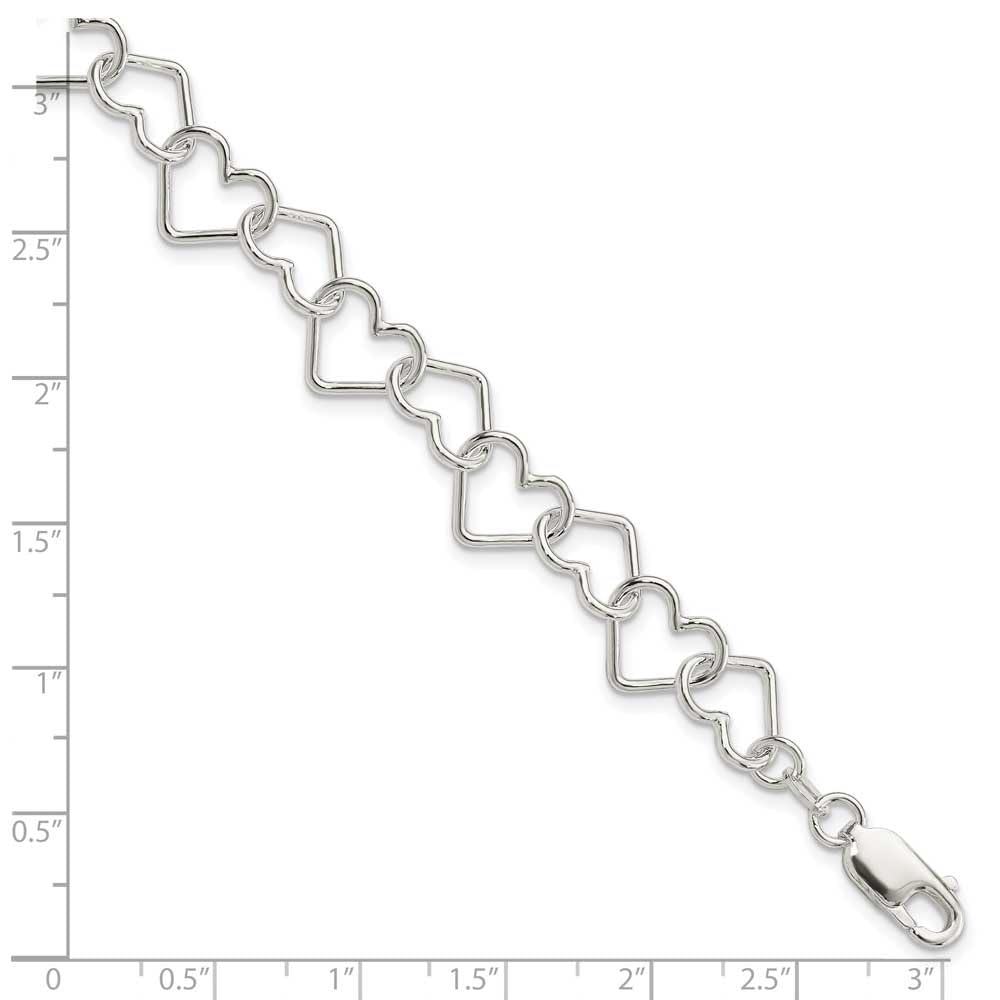 Sterling Silver 8inch Polished Fancy Large Heart Link Bracelet 8 inches