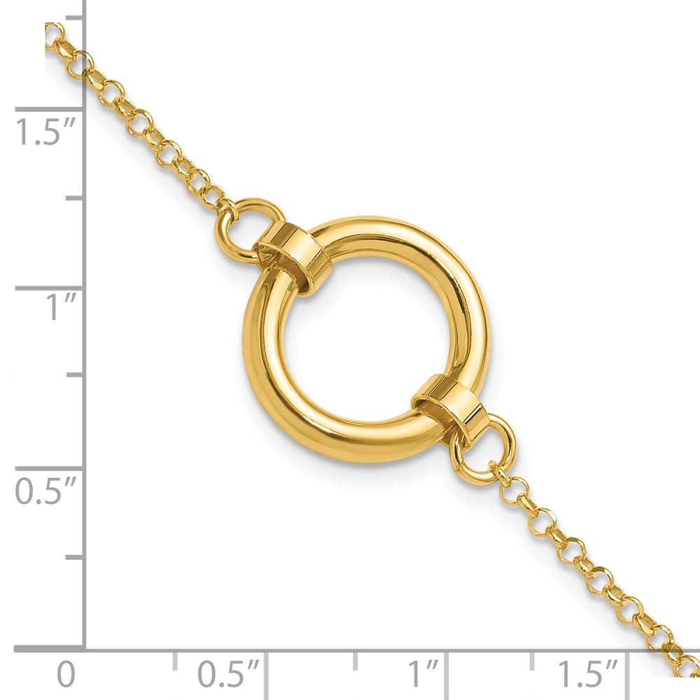 Sterling Silver Gold-tone Polished Circle w/ 1in ext. Bracelet