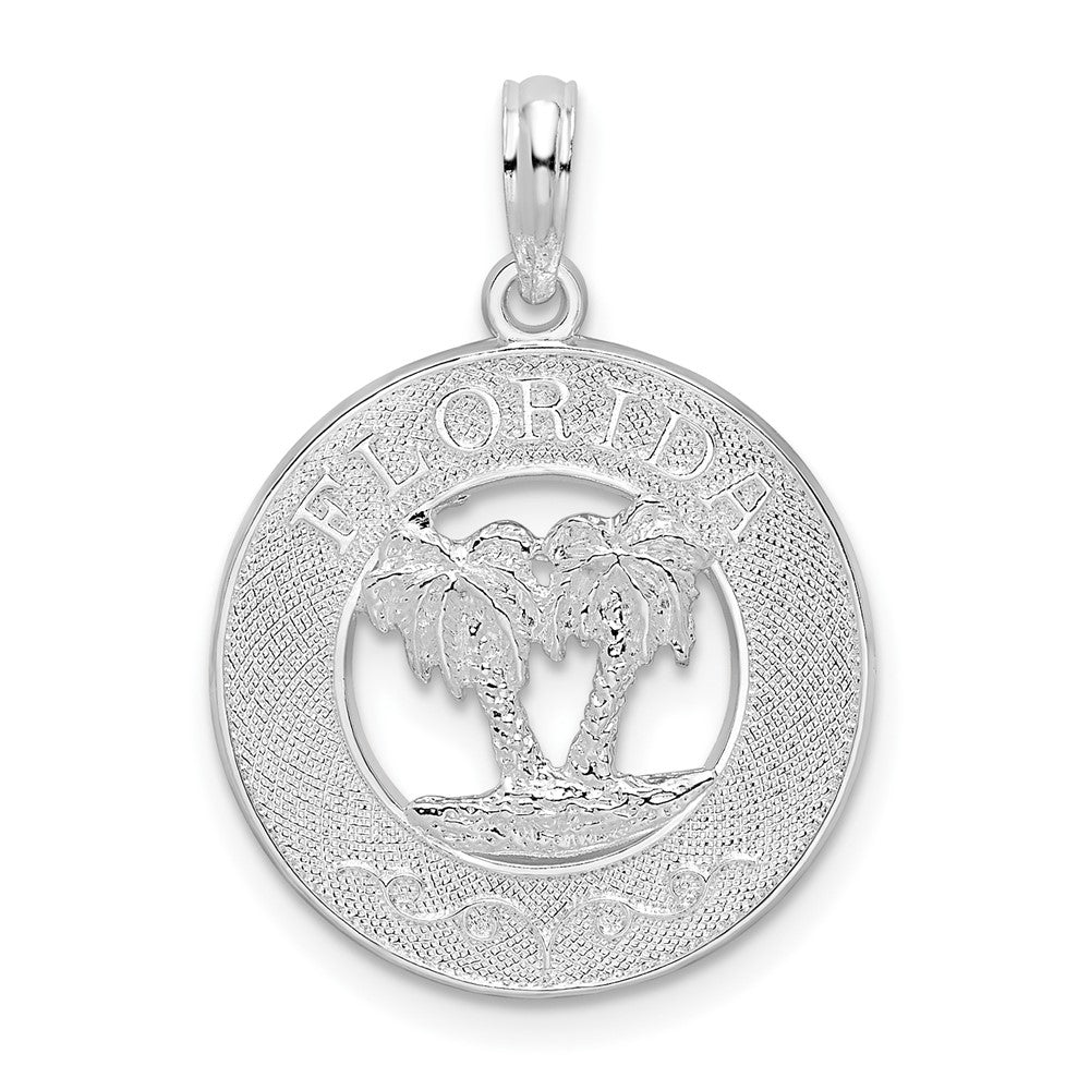 Sterling Silver Polished Florida Circle w/Palm Tree Pendant